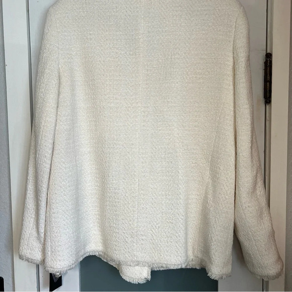 NWT Helene London Tweed Blazer Jacket Double Breasted Fringe Cream Pearl Medium - Picture 11 of 16